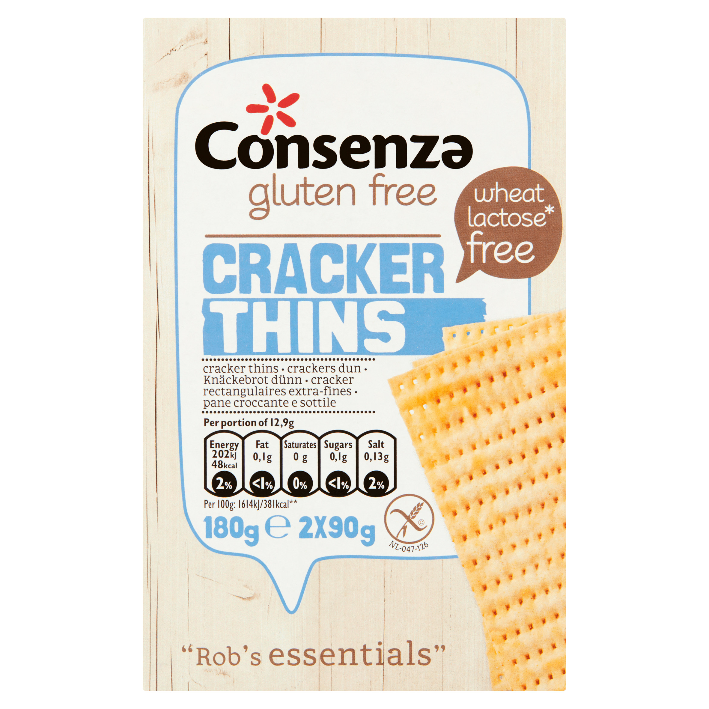 Consenza Cracker thins glutenvrij 180g
